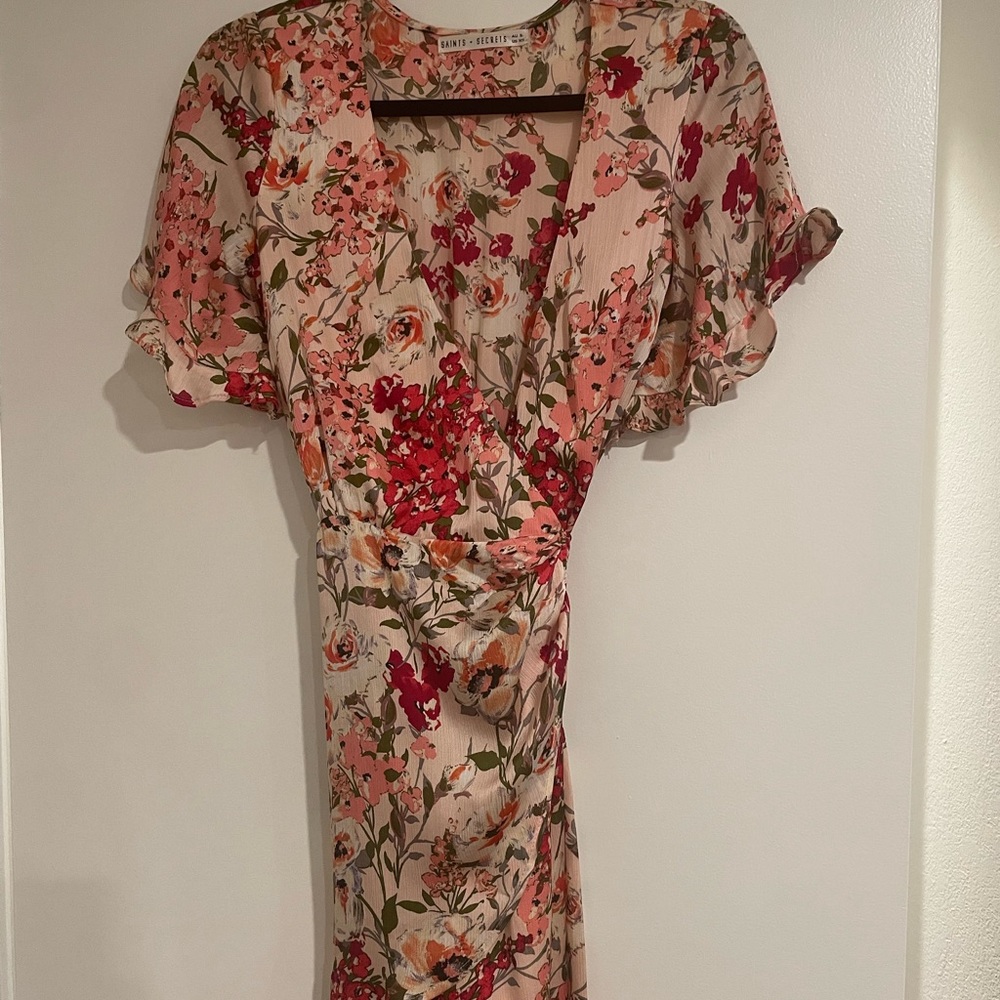 Floral silk wrap dress